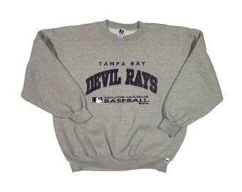 Vintage 90s Tampa Bay Devil Rays Sweatshirt by Russell Athletic Authentic Retro Varsity College Baseball Team Heather Grey Crewneck XXL