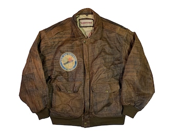 Vtg 50s Penneys Brown Distressed Horsehide Leather Bomber Jacket