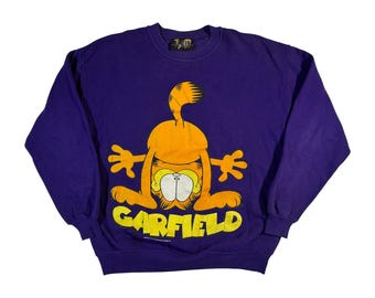 vintage 1978 Garfield sweat-shirt authentique bande dessinée rétro dessin animé fabriqué aux États-Unis violet ras du cou L/XL