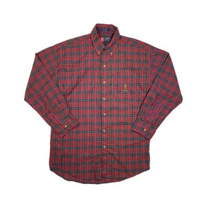 Koszula z guzikami w stylu vintage z lat 90. Chaps by Ralph Lauren w kratkę w kratkę, swobodna, retro, modna, haftowane logo, rozmiar M