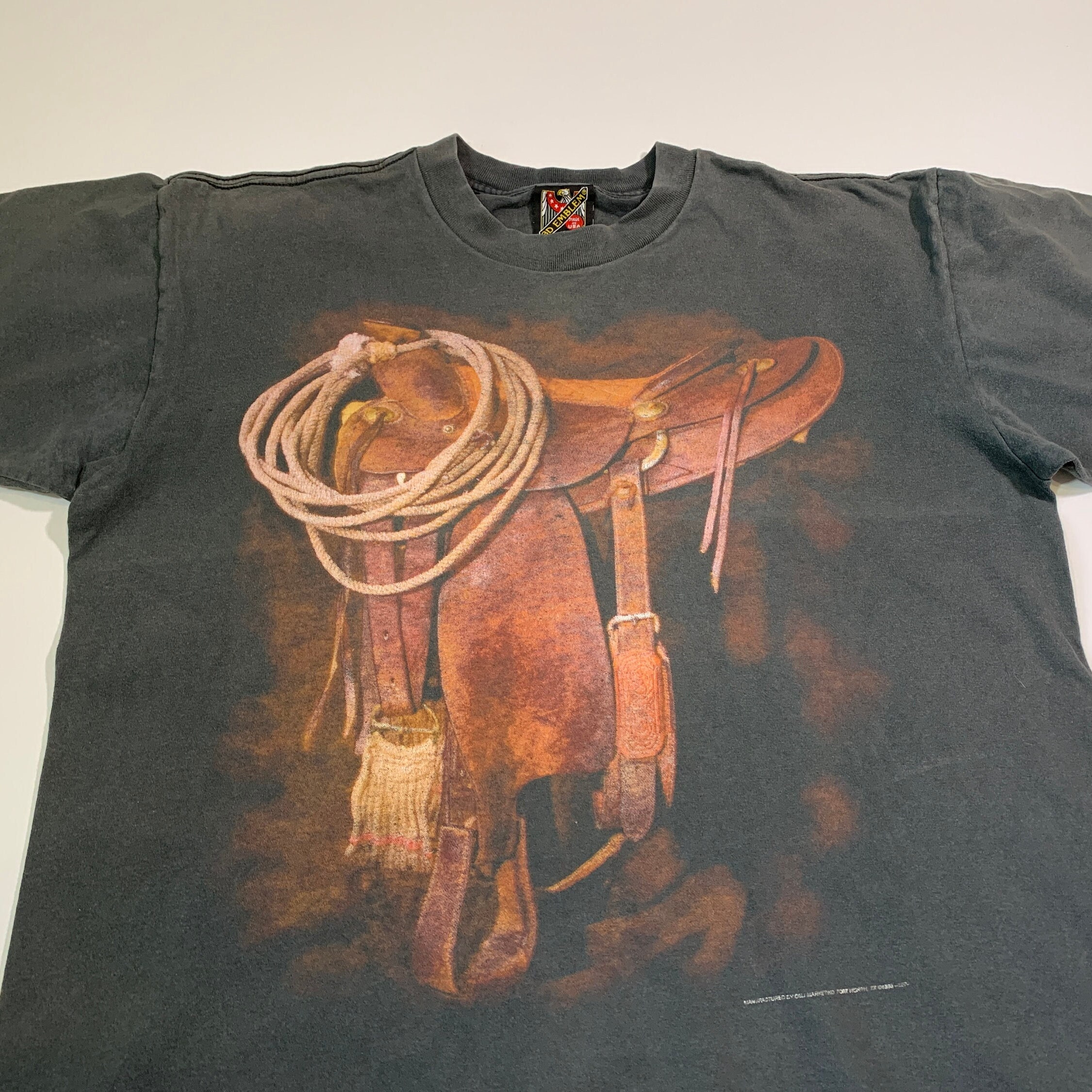 【BRICK】SUNFADED 3D LOGO TEE Vintage 1993 3D Emblem T-shirt Cowboy Western Horse Saddle