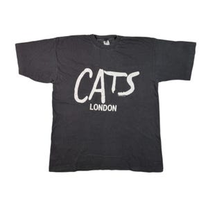 Vinatge 80s Cats London T-shirt Musical By Andrew Lloyd Webber Broadway Show Promo Concert Tour Retro Sun Faded Black Tee XL