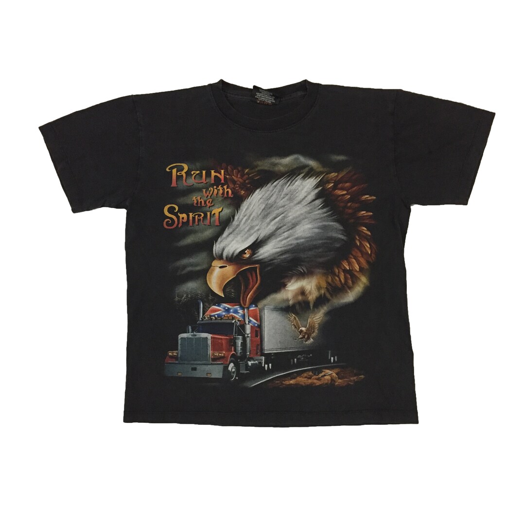 Vintage 90s Run With the Spirit T-shirt Rare Biker Truck Driver 