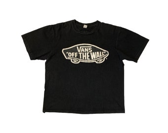 Vintage 90s Vans T-shirt Rare Skateboarding Shoes Footwear Brand Company Big Logo Retro Old School Skate Street Wear Black Tee XL