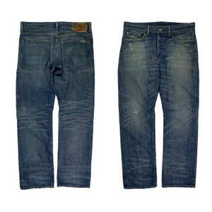 Vintage Denim & Supply Jeans by Ralph Lauren Distressed Ripped Pants Straight Fit Indigo Faded Blue Size 34/32
