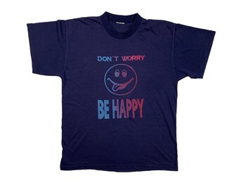 T-shirt Vintage Jerzees Années 90 'Don't Worry Be Crabby' - Taille XL Homme - Bleu - Coton - Occasion Bon état