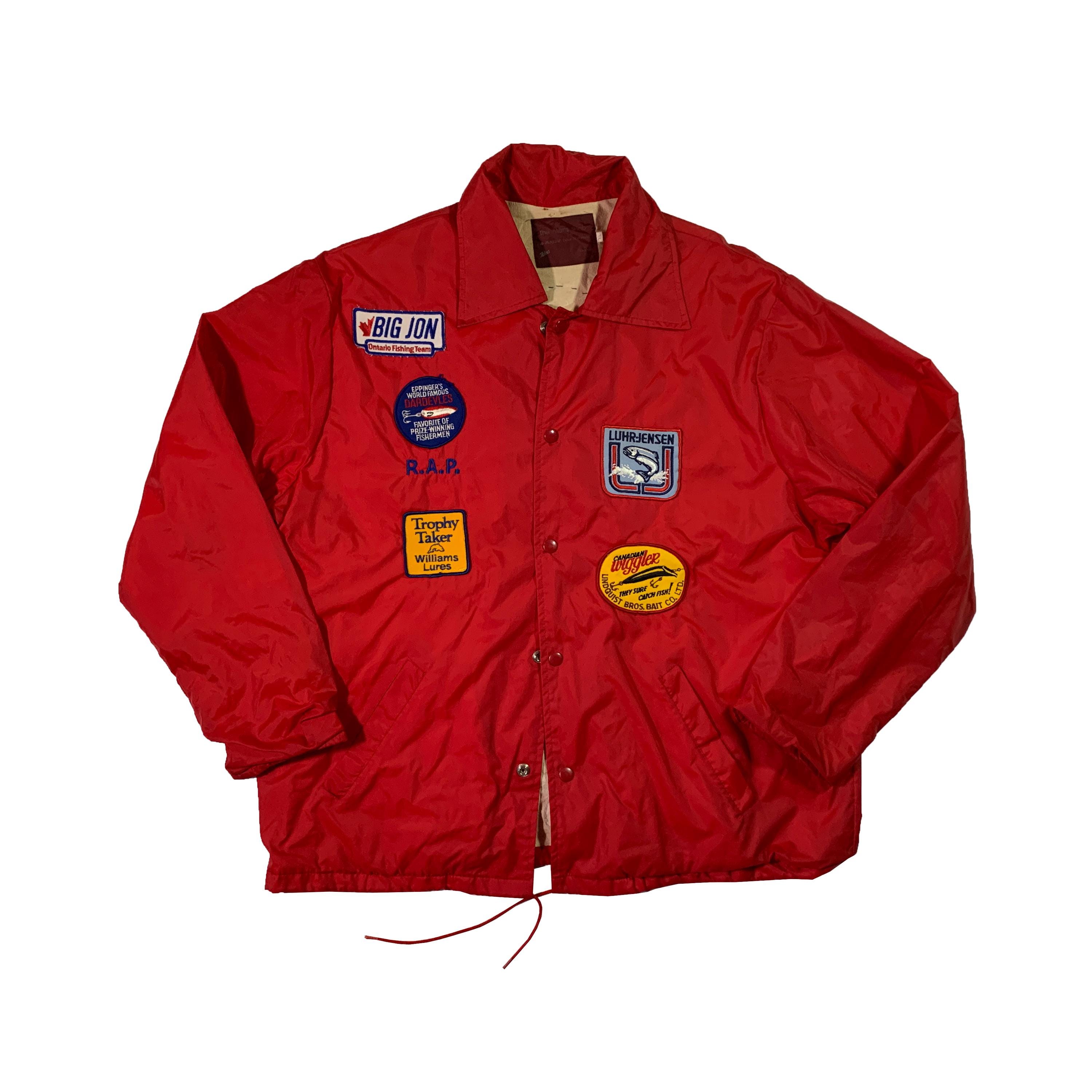 Vintage 80s Coach Jacket Fisherman Retro Patch Covered Nylon Red 