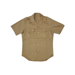 Vintage 90s Workwear Shirt Rare Button Up Down Safari Short Sleeve Retro Uniform Work Wear Utility Khaki Beige Worker Tee