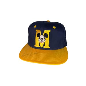 Vintage 90s Mickey Mouse Signed Cap Authentic Disney Cartoon Logo Snapback Blue & Yellow Hat