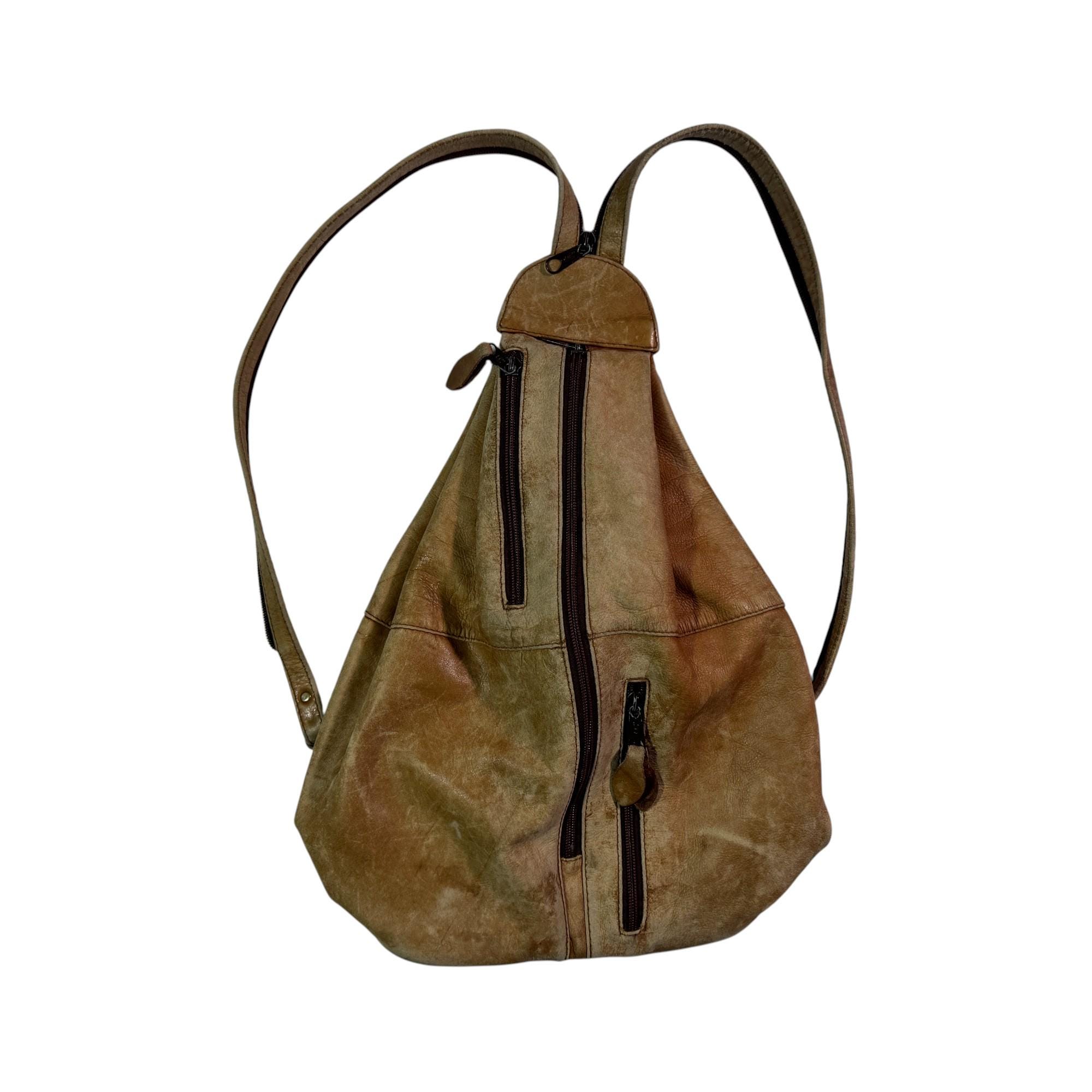 Unbranded Classic Leather Sling Backpack in dark Brown. Unbranded Brown Multi Pocket Sling Backpack | eBay main image 3