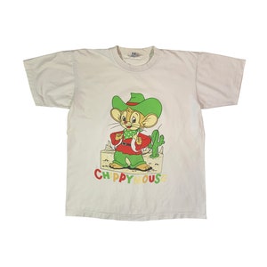 Vintage 90s Chippy Mouse camiseta de No Problem Cowboy Sheriff Retro película animada cómics personaje de dibujos animados camiseta blanca de punto único
