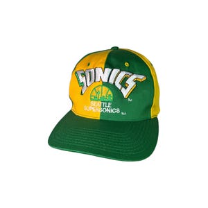 Vintage 90s Sonics Seattle Supersonics Cap Authentic Basketball Team Embroidered Logo Green & Yellow Snapback Hat