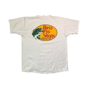 Vintage 90s Bass Pro Shops T-shirt Retro Fishing Springfield Conservationist Visa Fisherman Big Logo Back Print White Tee XL