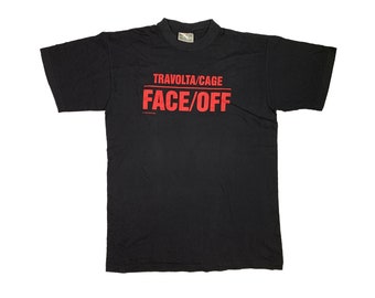 Vintage 90s Face/Off T-shirt Authentic Travolta Cage Retro Action Thriller Science Fiction Movie Promo Merchandise Black Tee XL