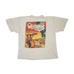 Vintage 90s Werner Beinhart! T-shirt Distressed Authentic Retro German Comic Book Series Comics Cartoon Character Back Print White Tee XL