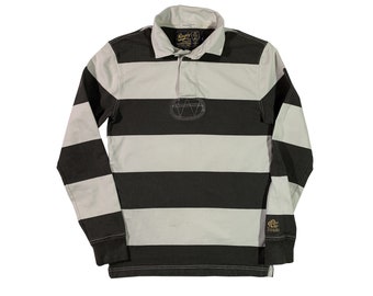 Vintage Distressed Rugby Athletic Outfitters de Ralph Lauren Camisa de rugby a rayas Retro Polo Manga larga Rayas Gris y Blanco Tamaño Pequeño