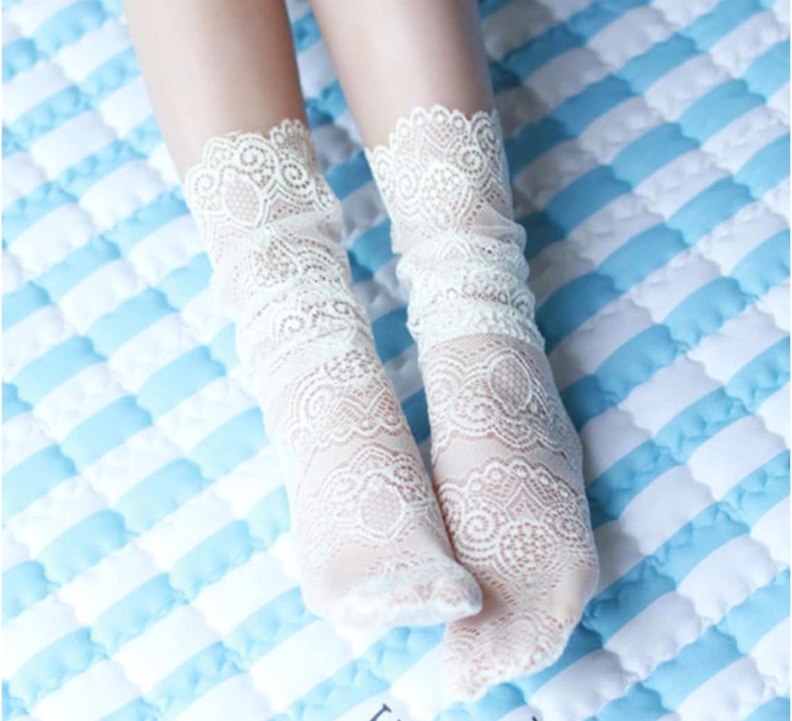 NEW Victorian Lace Socks Set of 2 Black & White | Etsy Canada