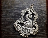 Antique French Rococo Dolphin Silver Vintage Art medal - Vintage rare pendant 18th century versailles inspiration monarchy