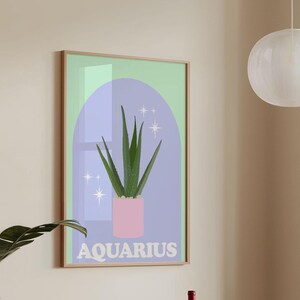 Aquarius Botanical Art Print | Horoscope Print | Bright Botanical Illustration | Minimalistic Wall Art | Abstract Drawing | A4, A3, A2, A1