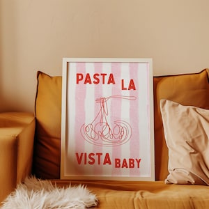 Poster grafico di illustrazione di pasta / Mid-Century Modern / Stampa artistica di cibo italiano / Pasta La Vista / Cibo italiano / Citazione italiana / A4 A3 A2 A1