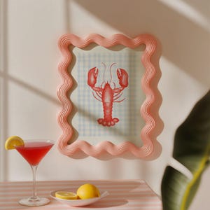 Lobster Illustration Graphic Poster, Lobster Art Print | Abstract Lobster Illustration | Blue Gingham | Seafood Wall Art | A4, A3, A2, A1