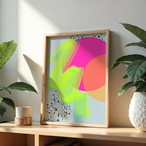 Impresión de neón de arte abstracto / Arte geométrico / Arte contemporáneo / Arte mural moderno de mediados de siglo / A4 A3 A2 A1