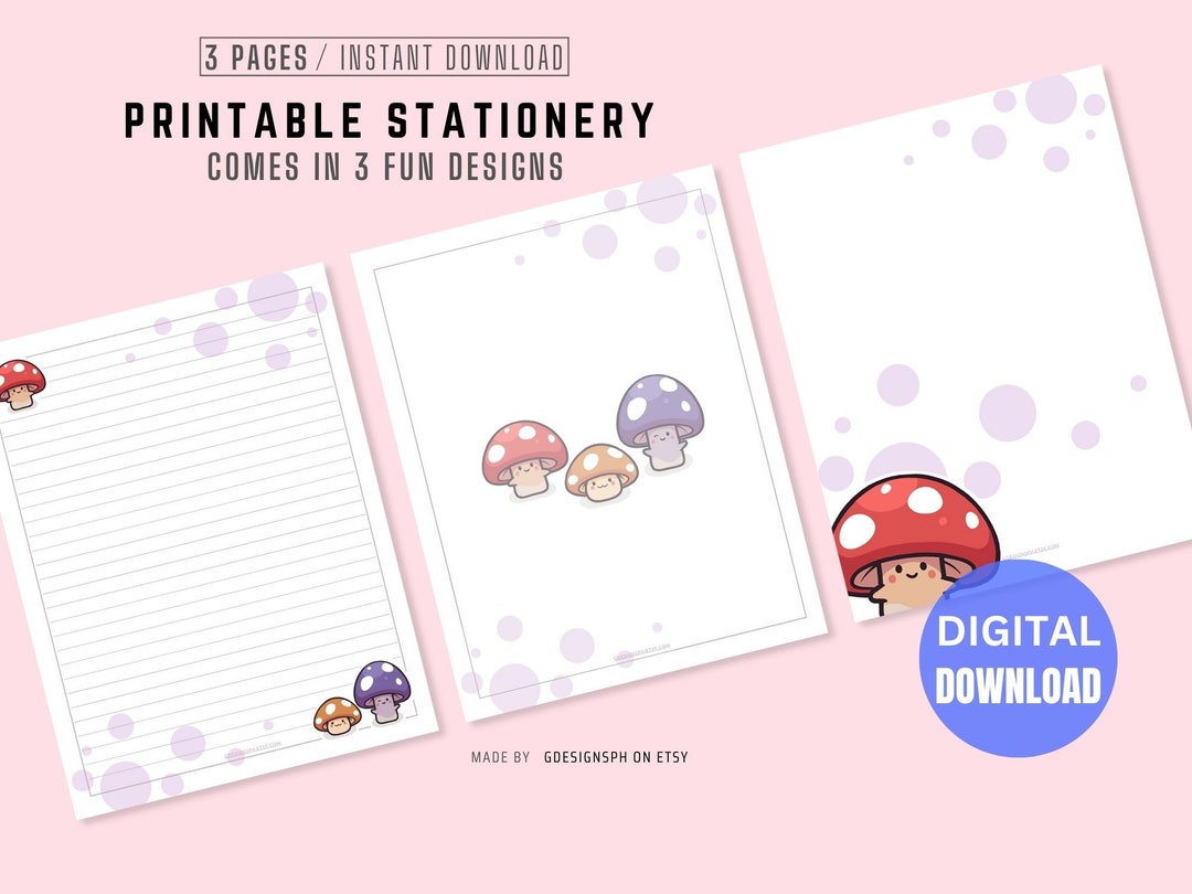 Cute Writing Paper Printable Letter Paper Kawaii Mushroom - Etsy