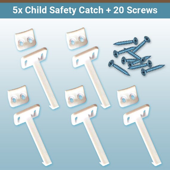 1 Child Safety Catch Child Proof Cupboard Door Drawer Lock Latch Catches Screws 