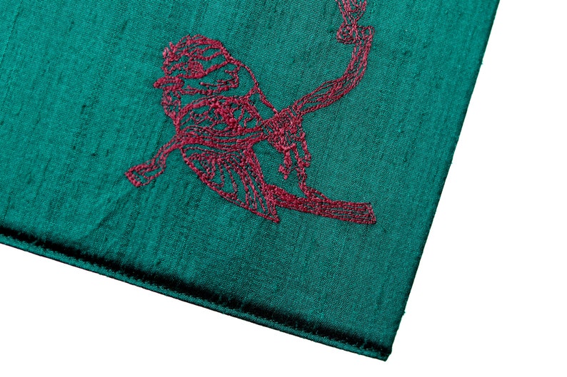 Small Square Embroidered Book Cover with Sketchbook Blue Tit - British Birds Collection - Deep Green
