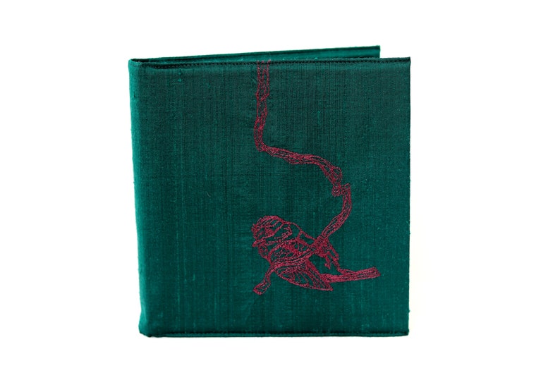 Small Square Embroidered Book Cover with Sketchbook Blue Tit - British Birds Collection - Deep Green