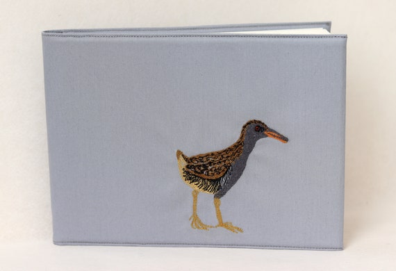 Small Square Embroidered Book Cover with Sketchbook Blue Tit - British Birds Collection - Deep Green