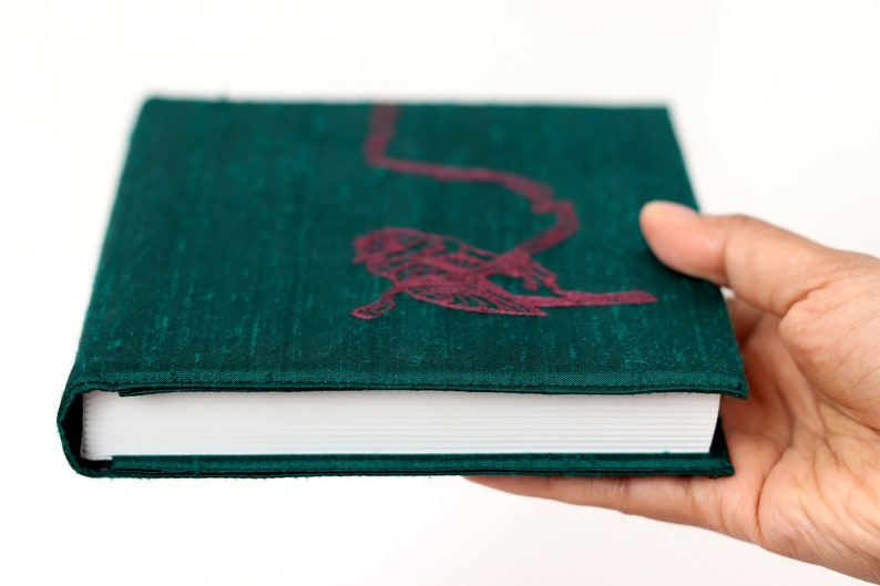 Small Square Embroidered Book Cover with Sketchbook Blue Tit - British Birds Collection - Deep Green
