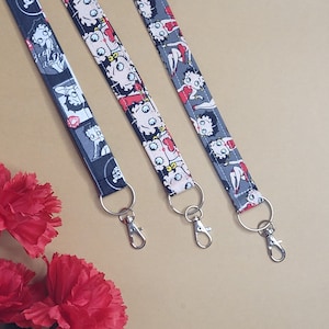 Betty Boop Lanyard, Personalized Fabric Badge ID Holder, Retro Classic Cartoon Key Strap