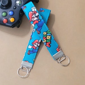 Super Mario Keychain Wristlet Fob, Video Game Mario Brothers Strap Key Holder Backpack Charm