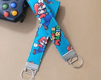 Super Mario Keychain Wristlet Fob, Video Game Mario Brothers Strap Key Holder Backpack Charm