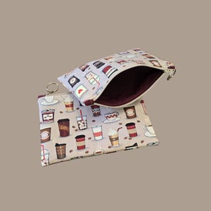 Coffee Lover Zipper Pouch Fully Lined Travel Cosmetic Essentials Carry All Bag Add Name Personalize