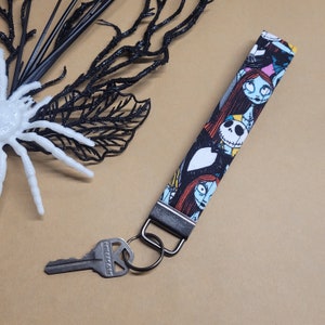 Jack & Sally Keychain: Custom Fabric Nightmare Wrist Lanyard