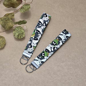 Marvin the Martian Keychain add Name Fabric Key Fob Wristlet, Looney Marvin Keychain