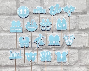 16 Twin Brother/Sister Baby Cupcake Toppers
