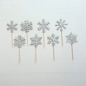 8/16 Glitter Snowflake Cupcake Toppers (Various Colours Available)