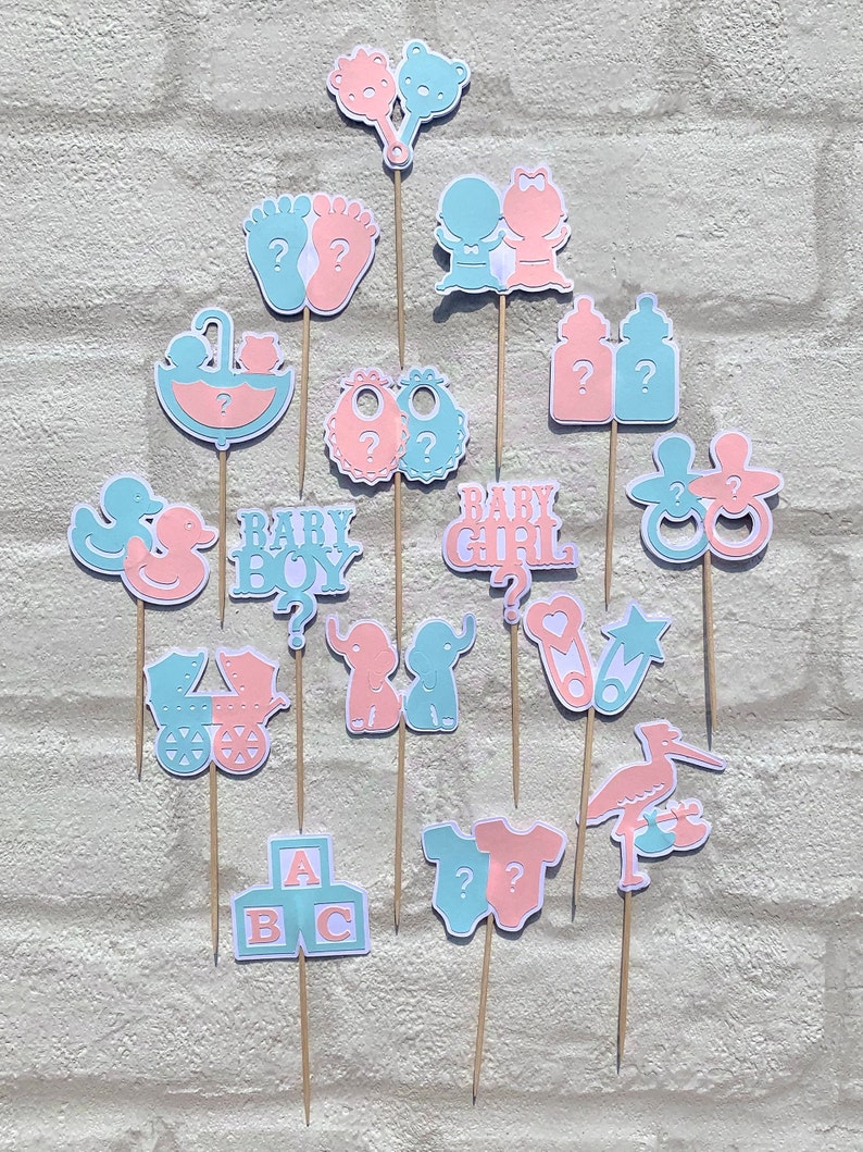 16 Gender Reveal Cupcake Toppers Etsy UK