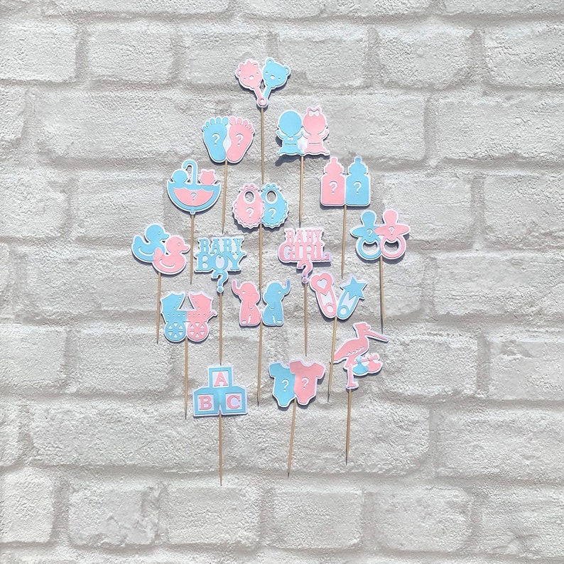 16 Gender Reveal Cupcake Toppers Etsy UK