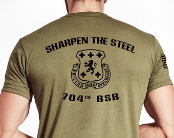 Coyote Tan Unisex Sharpen The Steel T-Shirt, Black design. NOT approved for PT. ** No Free Shipping- Please Read Description Below**