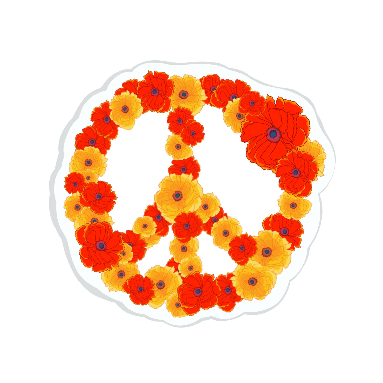 Flower Peace Sign Sticker Flowers Peace sticker Poppies Etsy