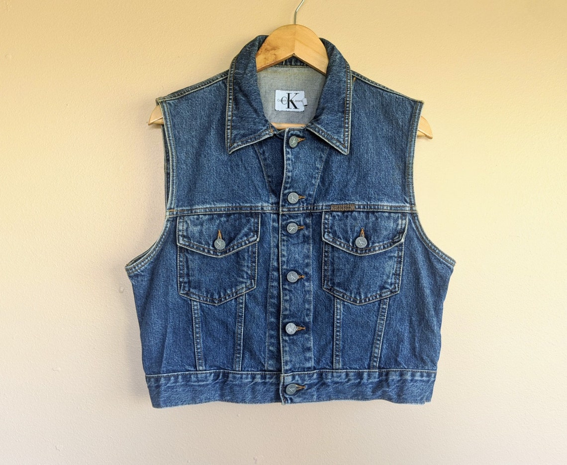 90s Calvin Klein Denim Vest Made in USA Size M L Vintage | Etsy