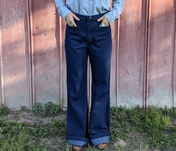 70s Seafarer Dungaree Navy Bell Bottoms Deadstock