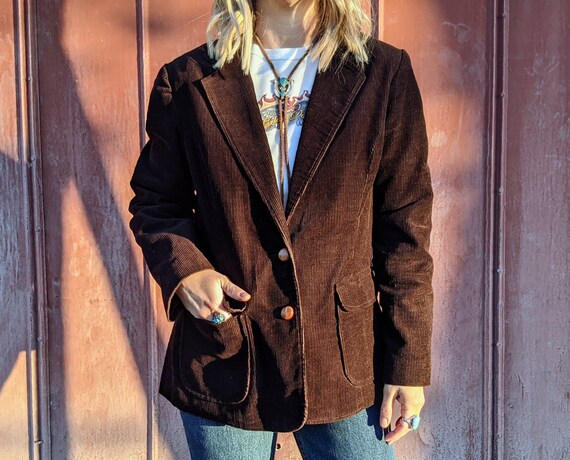 70s Corduroy Blazer Brown Size M | Brown Corduroy