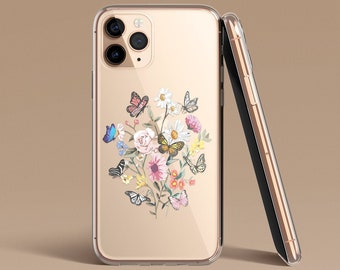 Vintage Butterfly Flowers Floral Monarch Clear Transparent iPhone Case 14 13 Pro Max Case 12 Mini Case 11 Case X XR XS LG Pixel Samsung S22