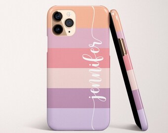 Pink Purple Name Personalized Gift For Her Phone Case iPhone 14 Case iPhone 14 Pro Max Monogram iPhone 13 Case iPhone Custom Stripes