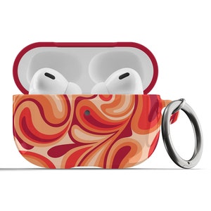 Groovy Paisley Curly Drops Retro Hippie 60s 70s 80s Y2K Abstract Orange Red Pink Swirl AirPods 1 2 Pro Case for Apple Personalized Gift